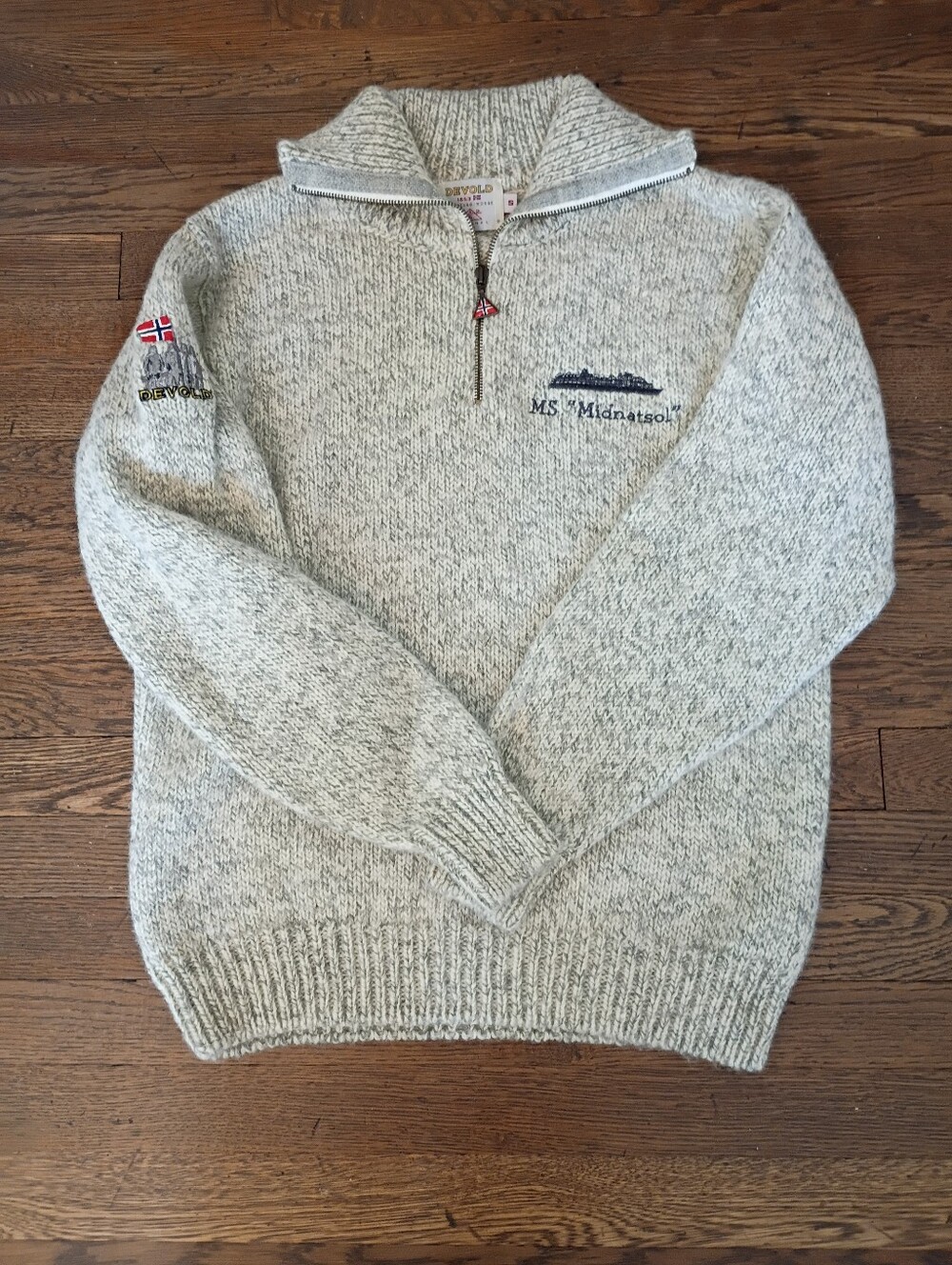 Devold  MS Midnatsol Gray  Wool 1/4 Zip  Pullover Sweater Norway Size Small